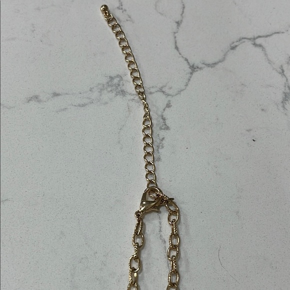 Cream Beaded Necklace with Gold Chain and Natural Stone Pendant - Picture 11 of 14